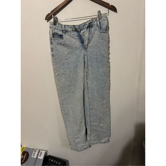 Unbranded Women's Small Light Wash Studded Straight Relaxed Fit Jeans - Picture 1 of 4